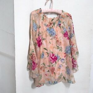 Italian silk blend blouse boho coastal cowgirl prairie summer lightweight M